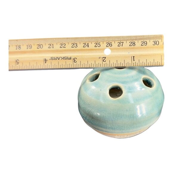 Studio Art Pottery Flower Frog Light Green Glaze Pottery Hand Made Stoneware VTG - Picture 8 of 11